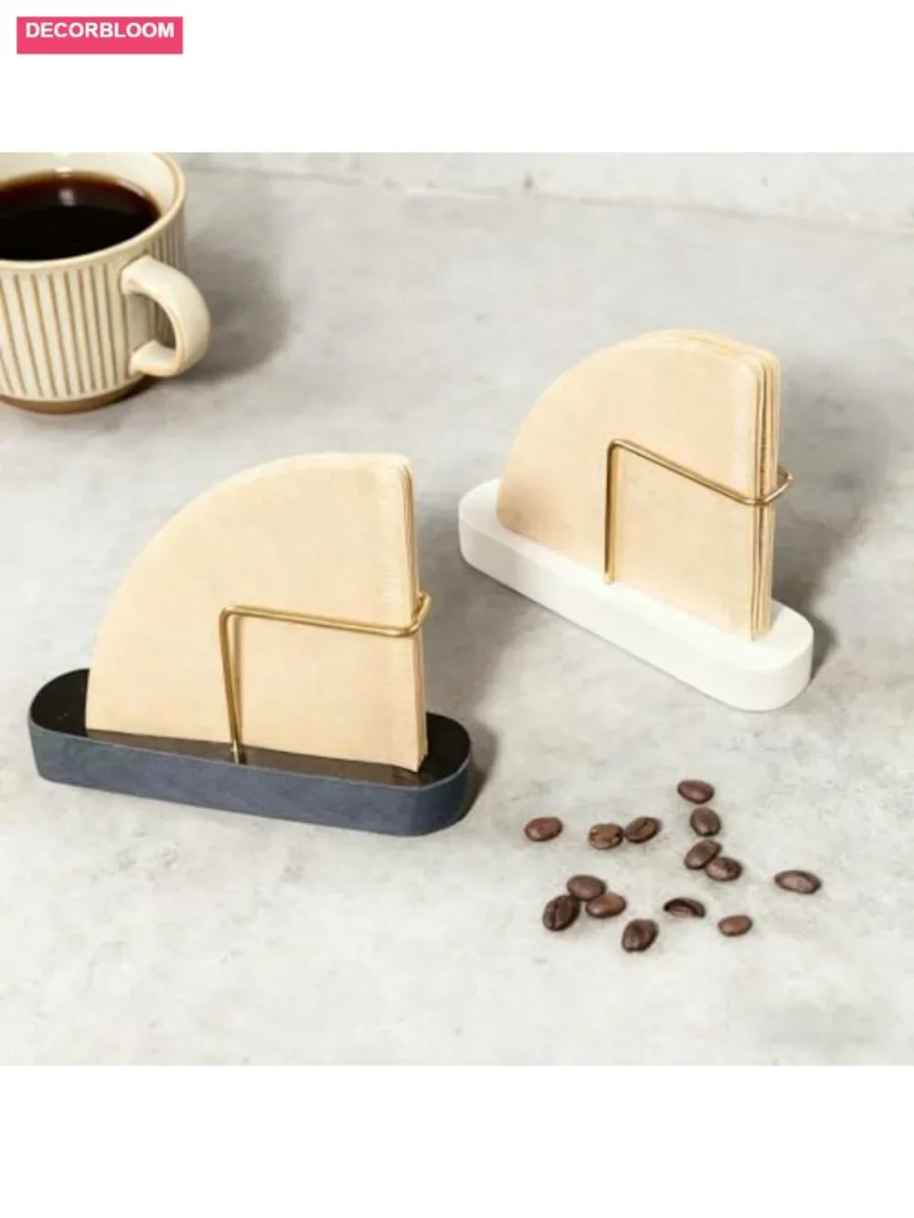 Marble & Brass Coffee Filter Holder Organizer for V60 Filters, Space-Saving